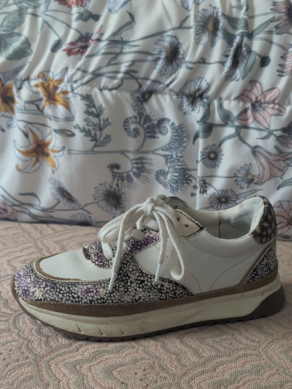Madewell Kickoff Trainer Calf Hair Women’s White & Brown Fashion Sneaker Sz 6.5